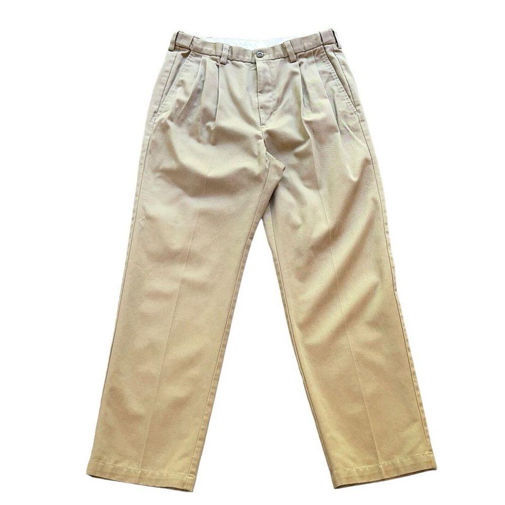 Hagger Pleated Front Dress Pants Dark Khaki Size 32x30 Slash Pockets EUC